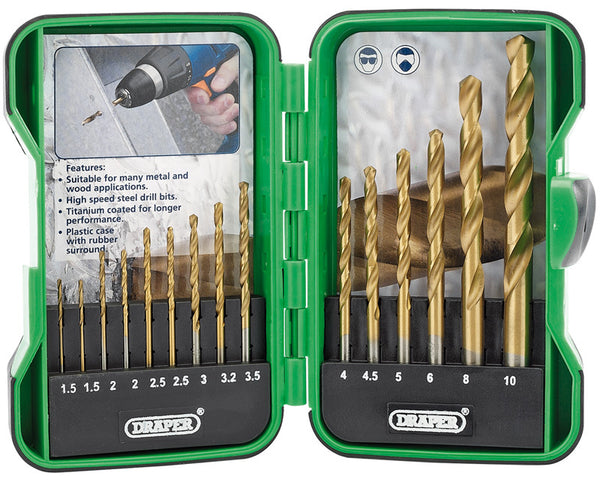 Draper Titanium Nitride revêtu de foret HSS Set 15 pièces 1 à 10 mm 18549.0