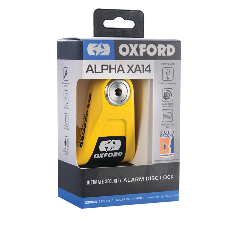 Oxford Alpha XA14 Lock de disque d'alarme Ø14 mm en acier inoxydable noir / jaune LK217