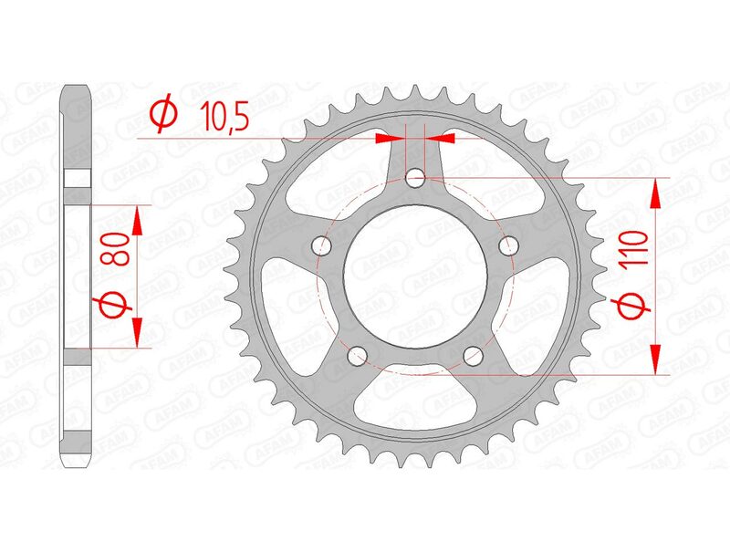 AFAM Steel Standard Bakdrev 10504 - 525 i stål med exakt tandprofil för optimal kraftöverföring. Passar Honda CB 450, VT 600 Shadow och XBR 500.