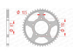 AFAM Steel Standard bakdrev 14405 - 520 med tekniska mått. Passar Suzuki GS 500, GSX 250 R och SV 650 modeller.