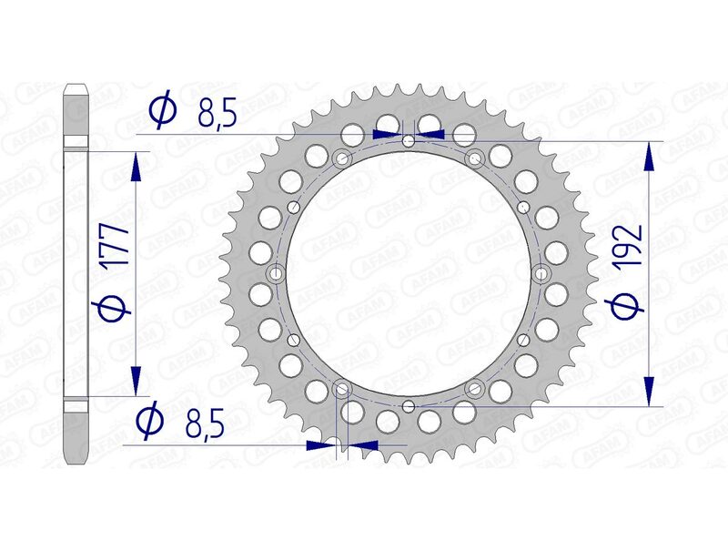 AFAM Aluminium bakdrev 63300 - 520 med exakta måttspecifikationer. Passar Husqvarna CR, WR och TE modeller från 1978 till 1989.