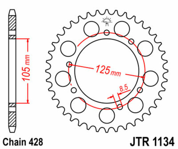 Sprock arrière standard de JT Sprock's Steel 1134 - 428 JTR1134.50