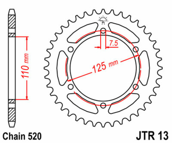 Sprock arrière standard en acier de JT Sprock 13 - 520 JTR13.39