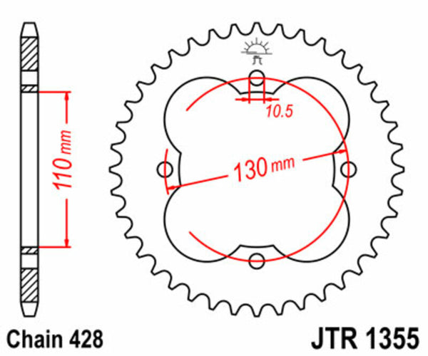 Sprock arrière standard en acier de JT Sprock 1355 - 428 JTR1355.50