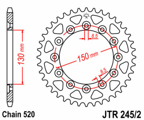 JT Sprock's Steel Standard Rear Sprock 245/2 - 520 JTR245/2.44