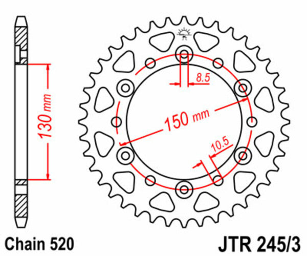 Sprock arrière standard en acier de JT Sprock 245/3 - 520 JTR245 / 3,43