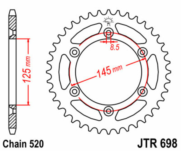 JT Sprock's Steel Standard Rear Sprock 698 - 520 JTR698.44