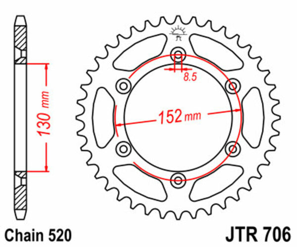Sprock arrière standard en acier de JT Sprock 706 - 520 JTR706.46