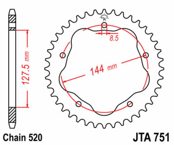 Sprock arrière en acier standard de JT Sprock 751 - 520 - nécessite un porte-plieur arrière de JT Sprock JTR751.38
