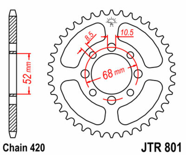 JT Sprock's Steel Standard arrière Sprock 801 - 420 JTR801.49