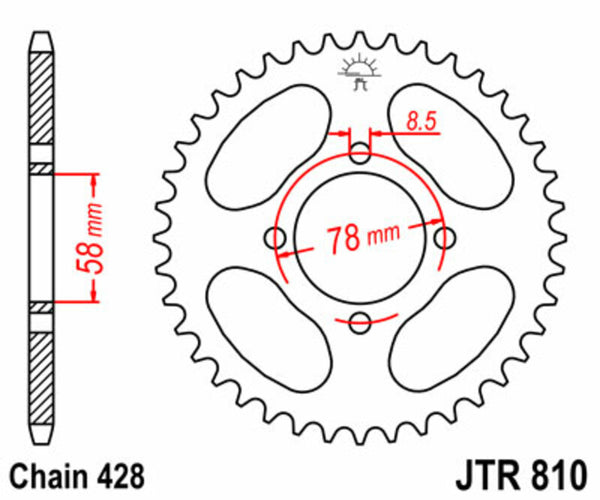Sprock arrière standard en acier de JT Sprock 810 - 428 JTR810.47
