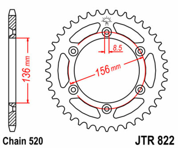 Sprock arrière standard en acier de JT Sprock 822 - 520 JTR822.48