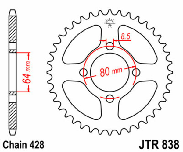Sprock arrière standard en acier de JT Sprock 838 - 428 JTR838.45