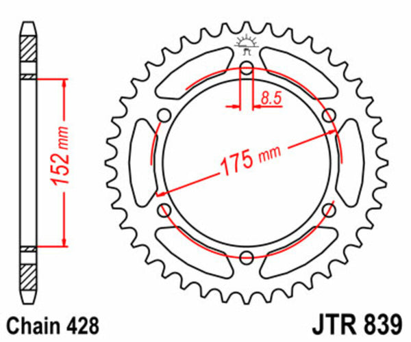 Sprock arrière standard en acier de JT Sprock 839 - 428 JTR839.53