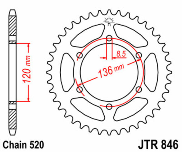 Sprock arrière standard en acier de JT Sprock 846 - 520 JTR846.41