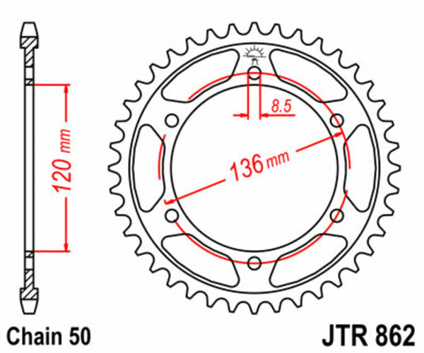 Sprock arrière standard en acier de JT Sprock 862 - 530 JTR862.38