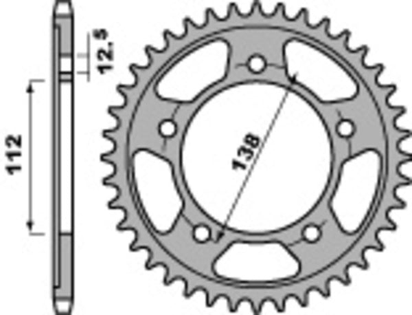 PBR Standard C45 Steel Rear Sprocket 4357 - 525 4357 41 C45 med 41 tänder, 138 mm bultcirkel och 112 mm ytterdiameter, reservdel för motorcykel.