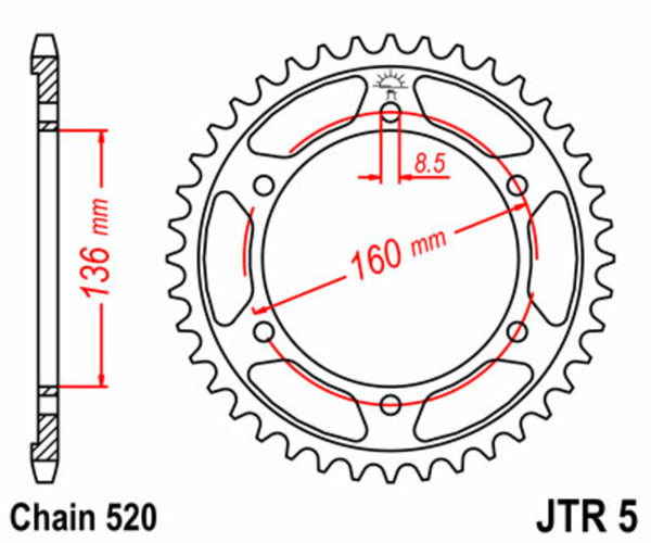 Sprock arrière standard en acier de JT Sprock 5 - 520 JTR5.47
