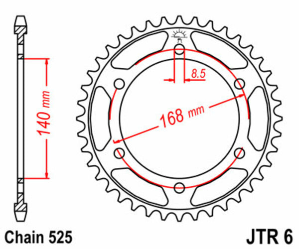 JT Sprock's Steel Standard Rear Sprock 6 - 525 JTR6.42