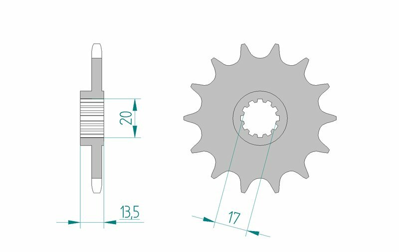 AFAM Steel Standard Front Sprocket 55300 - 520, kompatibelt med Fantic Trial-motorcyklar. Precisionsdesignat framdrev för förbättrad prestanda och hållbarhet.