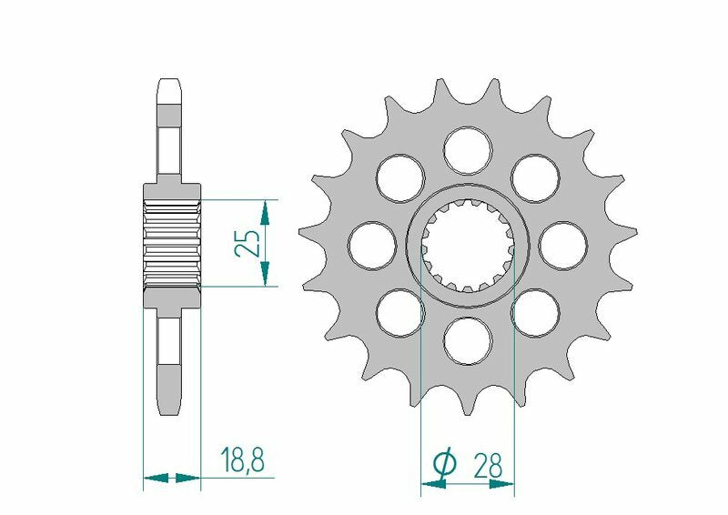 AFAM Steel Standard Framdrev 61602 - 525 för BMW F 800 R. Hållbart ståldrev med 28 mm innerdiameter och 18,8 mm bredd, perfekt för reservdelar.