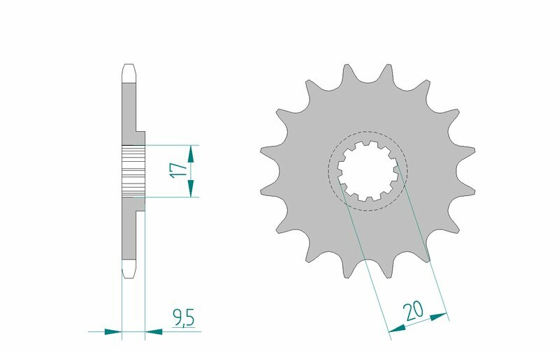 AFAM Steel Standard Front Sprocket 94120 - 420, ståldrev med 9,5 mm tjocklek. Kompatibel med GasGas, Husqvarna och KTM 65cc motocrossmotorer.