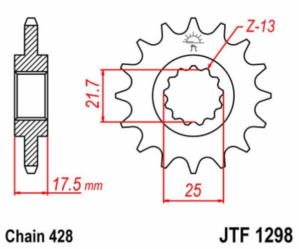 JT Sprock's Steel Standard Front Stoket 1298 - 428 JTF1298.17