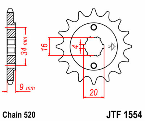 Le pignon avant standard de JT Sprock's Steel 1554 - 520 JTF1554.12