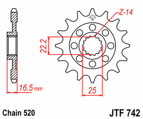 Sprocket avant standard de JT Sprock's Steel 742 - 520 JTF742.15