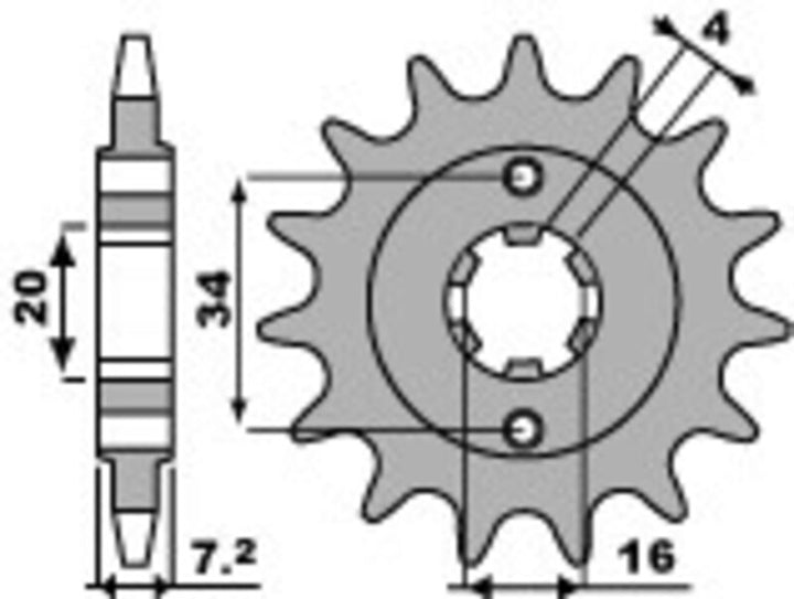 Teknisk ritning av PBR Steel Standard Front Sprocket 2247 - 520 2247 13 18NC med mått och kuggar för chassidelar.
