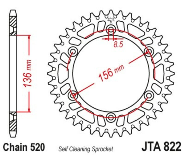 Sprocket arrière de JT Sprock's Aluminium Ultra-Light Sprocket 822-520 JTA822.49BLK