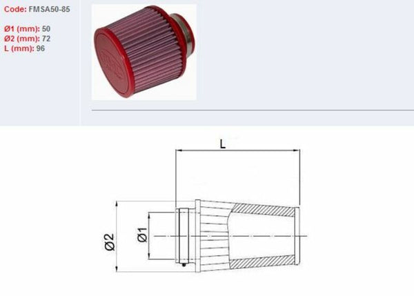 BMC Filtre à air effilé Ø50 mm-fmsa50-85 FMSA50-85