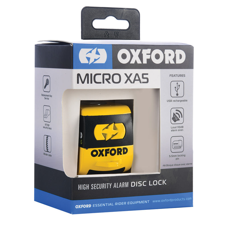 Oxford Micro Xa5 Alarm Disc Lock - Jaune et noir LK213