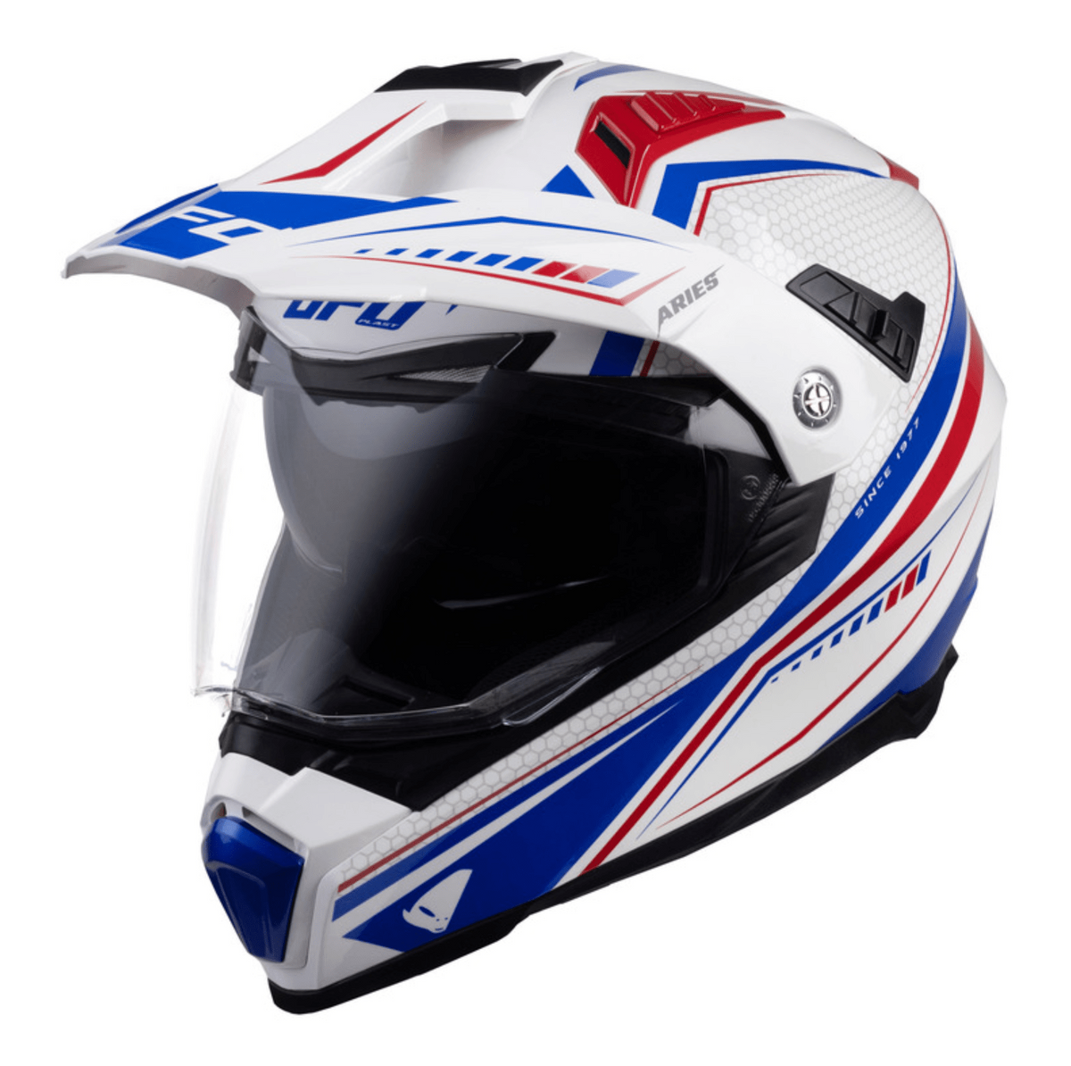 UFO Adventure MC Casque Aries Blanc / Bleu / Rouge