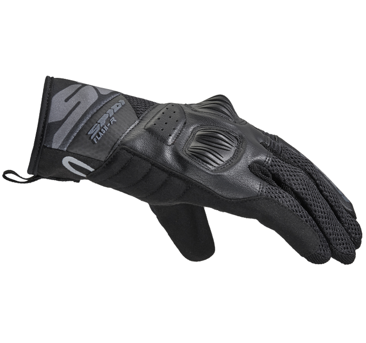 Spidi Mc-Handskar Flash-R Evo Svart med ergonomisk passform, förstärkta paneler och kardborrestängning för säker och bekväm användning.