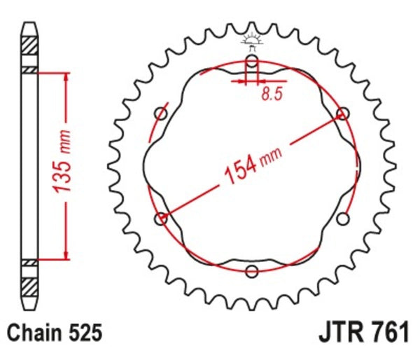 Sprock arrière standard en acier de JT Sprock 761 - 525 - nécessite un porte-pliant arrière de JT Sprock JTR761.39