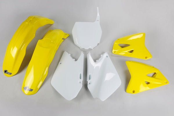 Kit en plastique d'ufo Couleur OEM jaune / blanc suzuki rm125 / 250 sukit402 @ 999