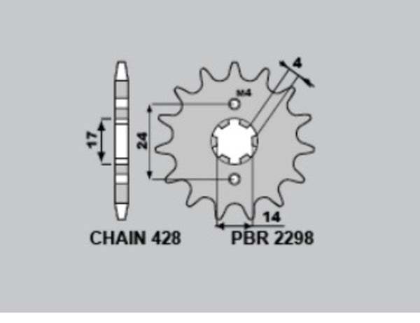 PBR Steel Standard Front Sprock 2298 - 428 2298 12 18NC