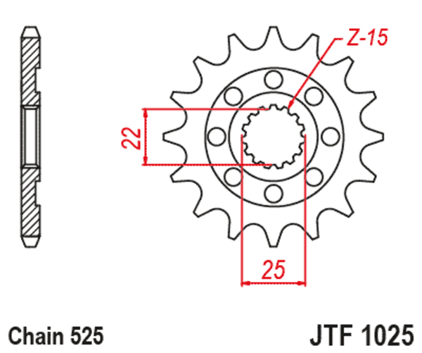Sprocket avant standard de JT Sprock's Steel 1025 - 525 JTF1025.15