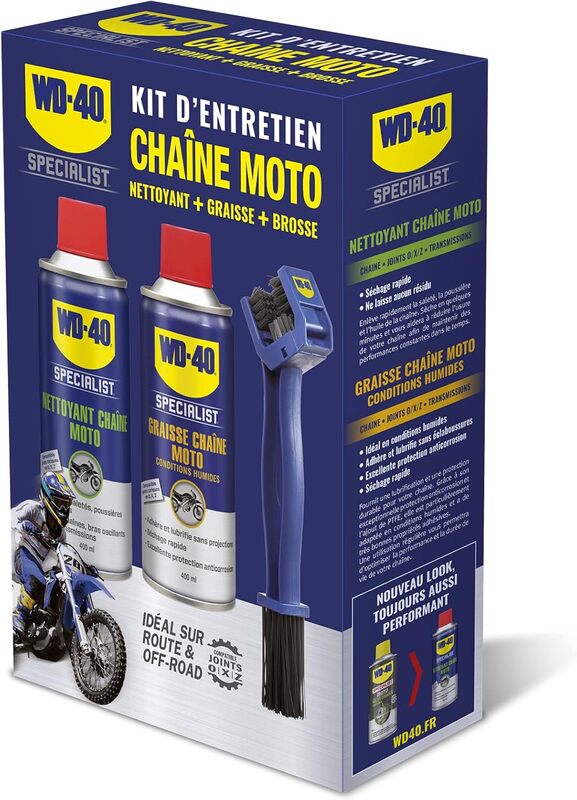 WD -40 Kit de maintenance de la chaîne de moto spécialisée - 2x Spray 400 ml 33841/122