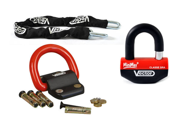 Vector Anti -Theft Kit - minimax + verrouillage de frein à disque Ø16 mm + chaîne Ø13 mm / 1,3 m + Ancre de fixation Ø22 mm