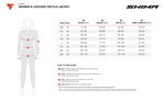 Storleksguide för Shima Dam Kevlar Mc-Hoodie Daybreaker Grå med mått för byst, midja, höfter och ärmlängd i storlekar XXS-XL.