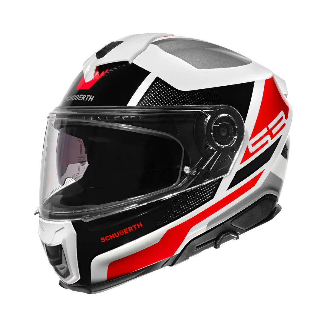 Schuberth Integralhjälm S3 Daytona Vit/Röd med aerodynamisk design och visir, perfekt för motorcyklister i stad och landsväg.