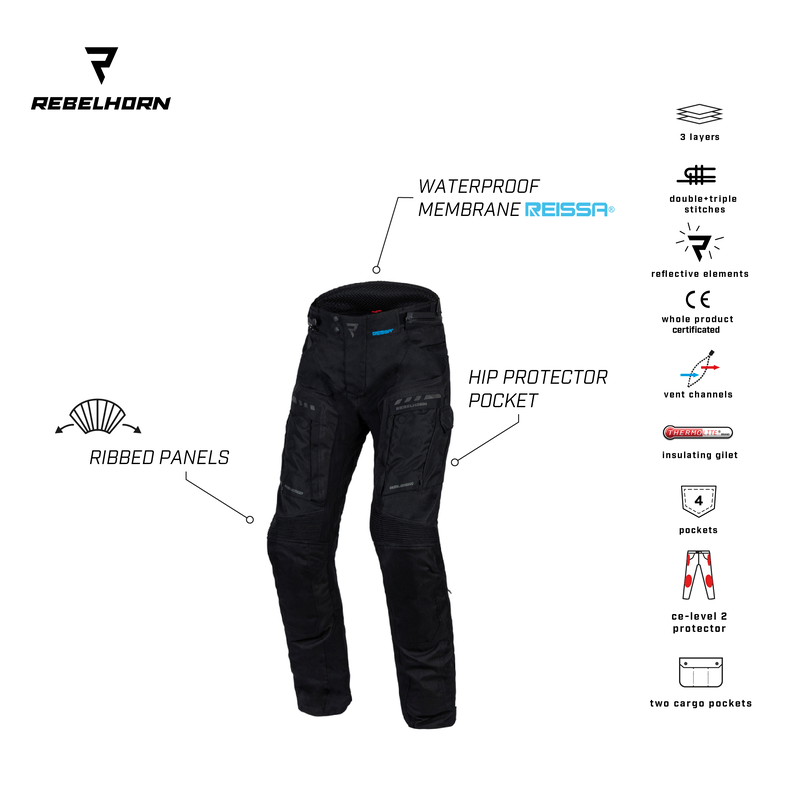 Rebelhorn textile mc-pants cubby iv noir / gris / grippe