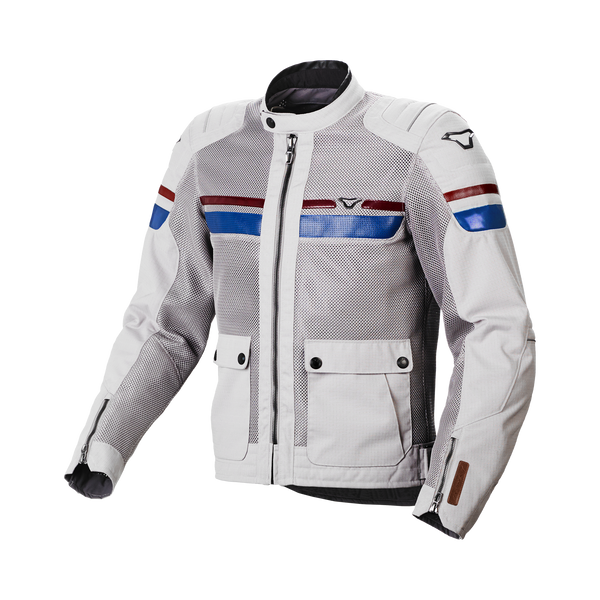 Veste de moto Macna, gris clair et bleu fluide