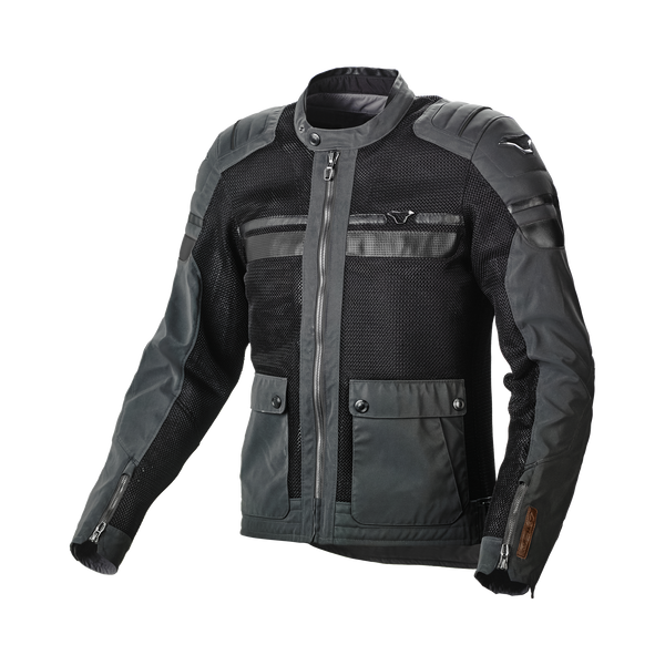 Veste de moto Macna, œil de nuit fluide noir / noir noir / marron