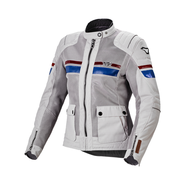 Veste de moto Macna, femme couramment gris clair / bleu / rouge