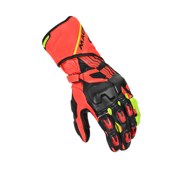 Gants de moto Macna, track électrique rouge / noir / fluo jaune