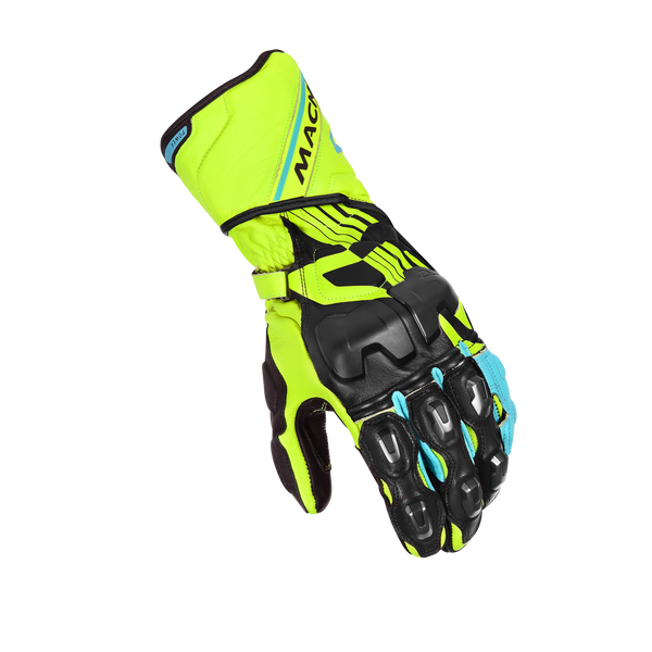 Gants de moto Macna, track de track Power Fluo Yellow / Black / Bleu