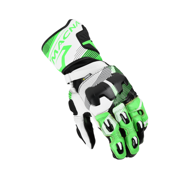 Gants de moto Macna, track électrique 2.0 noir / vert / blanc